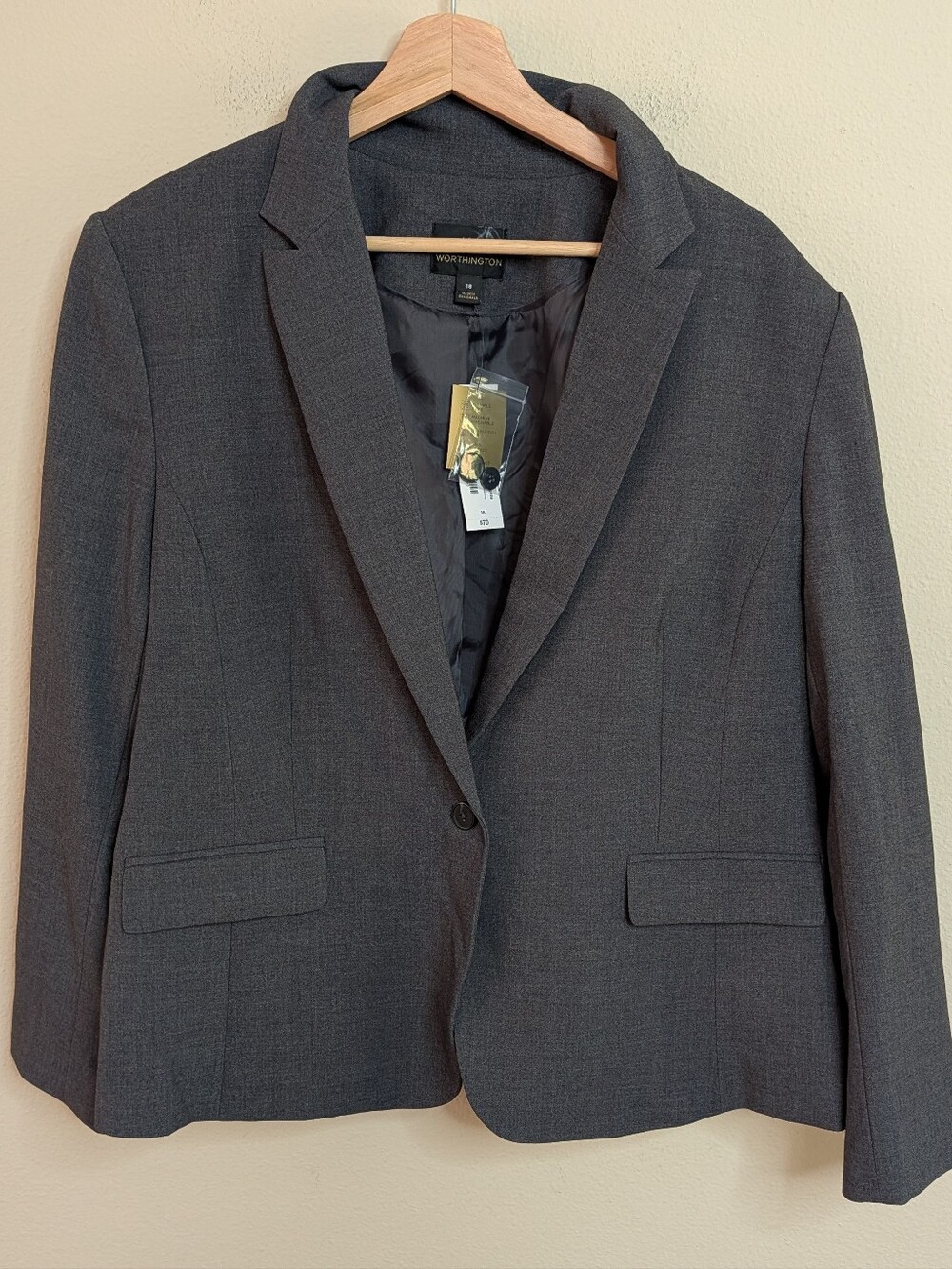 NWT Worthington Admiral Grey Blazer Size 18 One Button